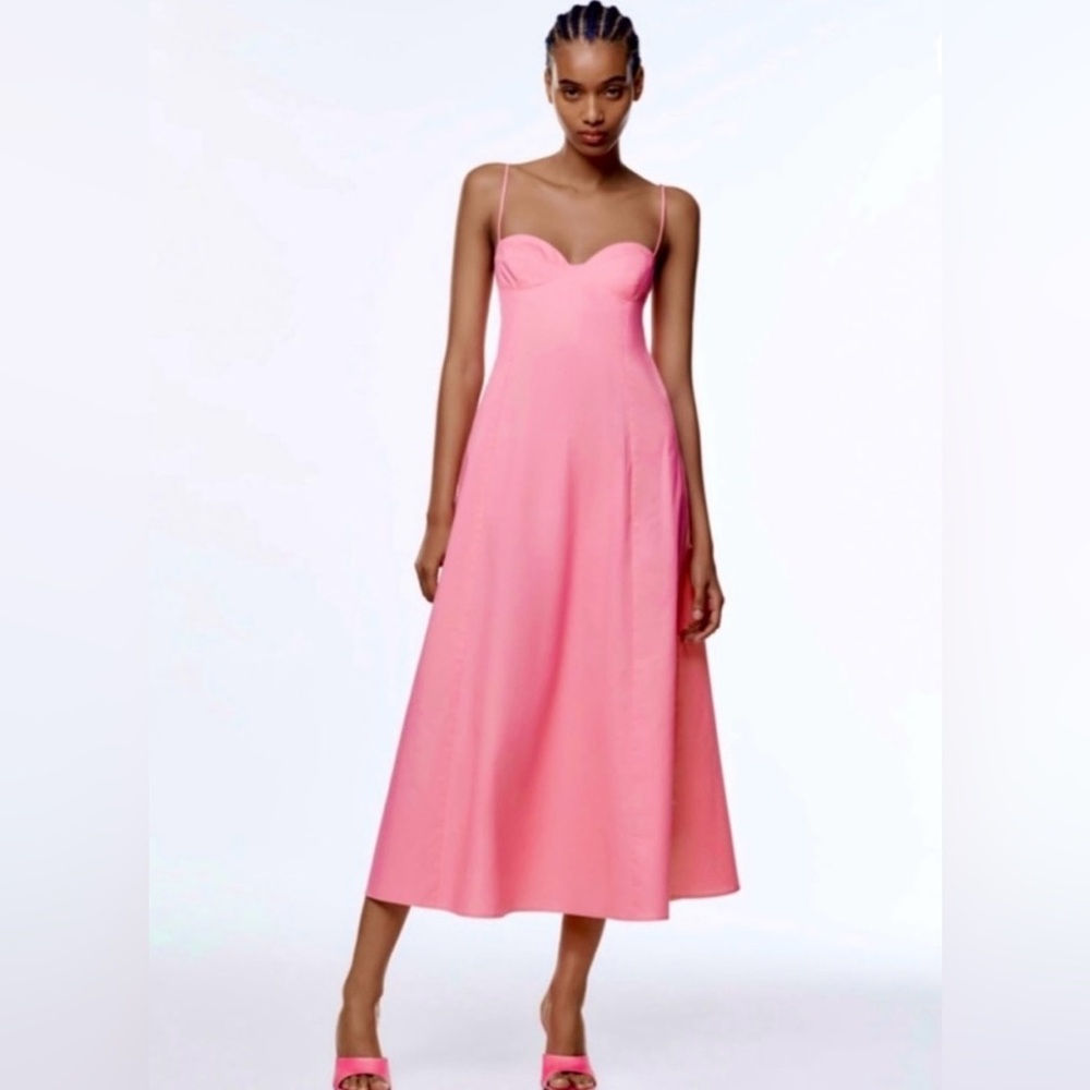 Zara Bustier Midi Dress in Candy Pink Large